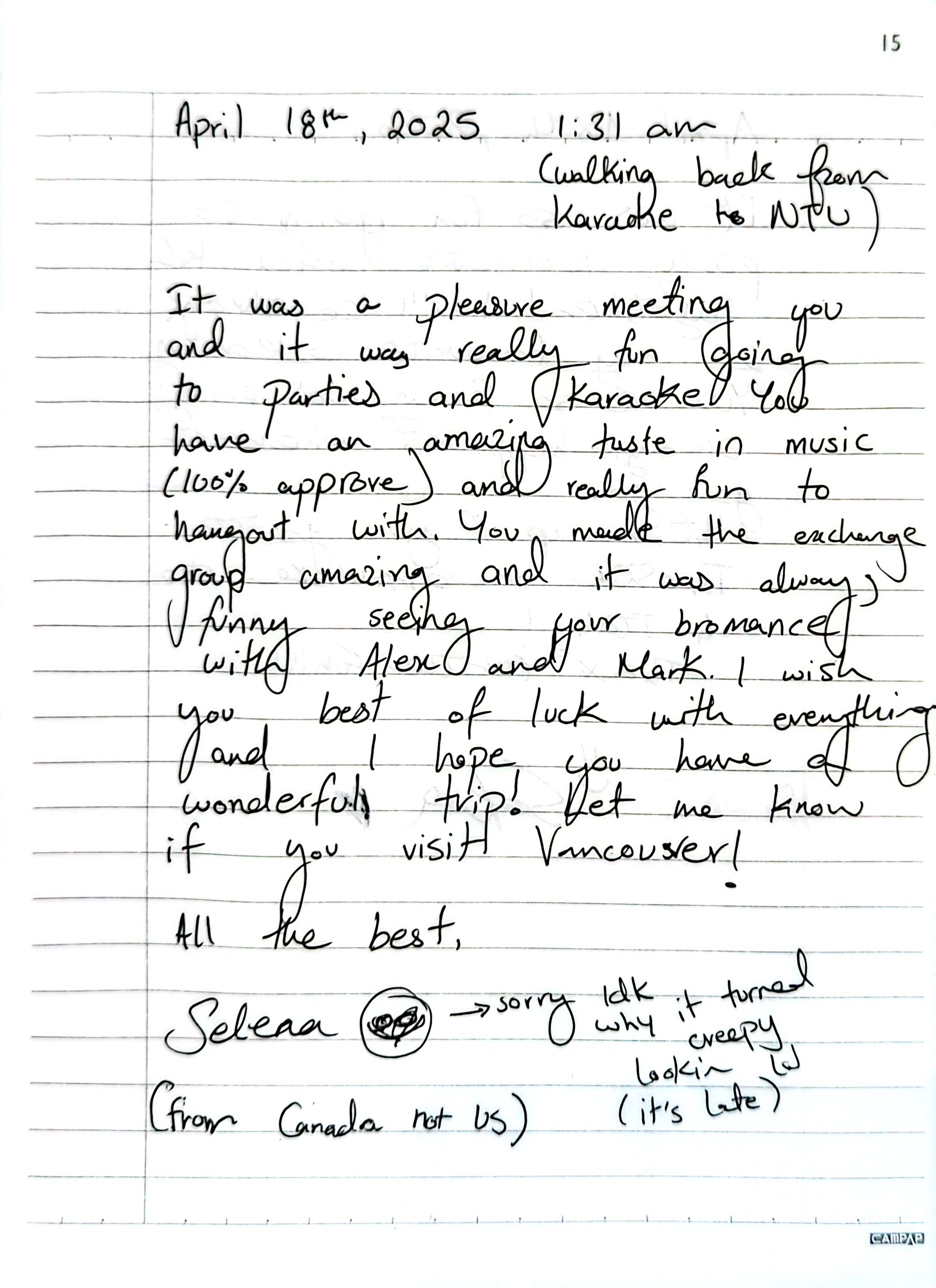 Letter from Selena